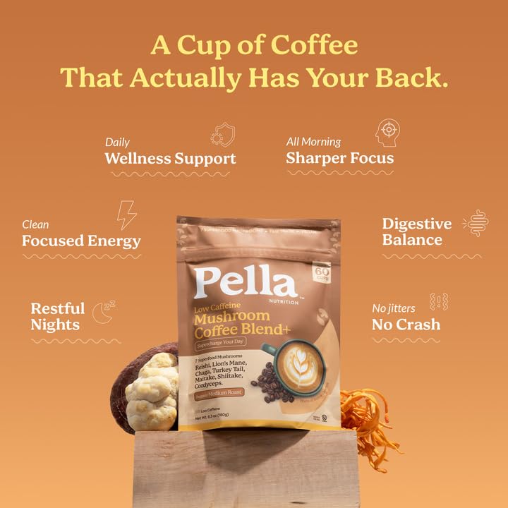 Pella Nutrition Low-Caffeine Mushroom Coffee Powder 6.3 oz