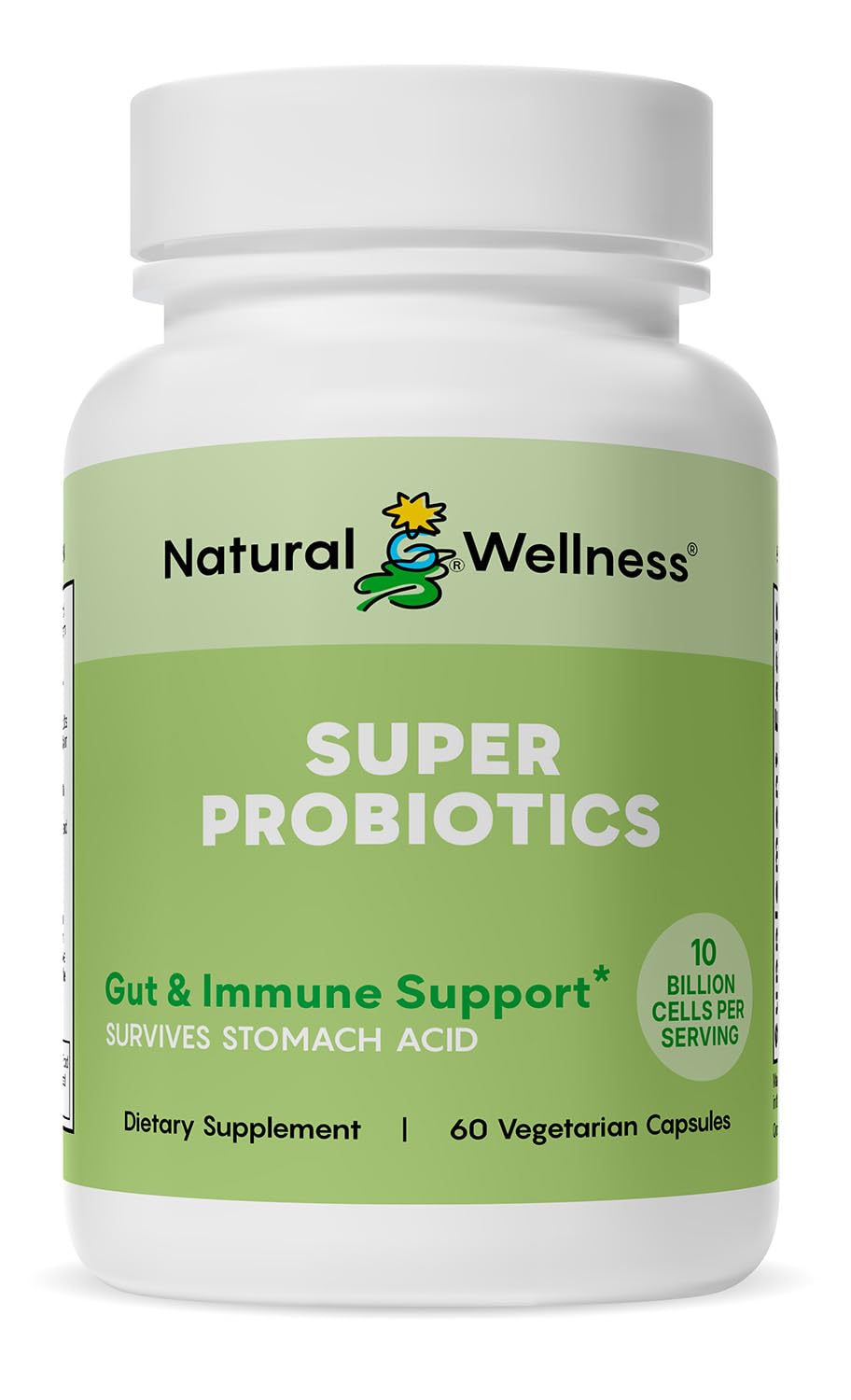 Natural Wellness Super Probiotic + Prebiotic Blend – 10 Billion CFUs with 8 Strains – Probiotics for Digestive Health, Gut Balance & Immune Support – Non-GMO, 60 Capsules