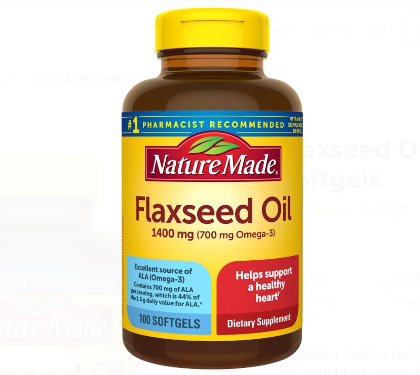 Nature Made Organic Flaxseed Oil 1400 mg 700 mg Omega-3 Softgels, 300 Count