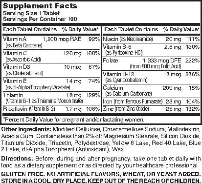 Nature's Blend Prenatal Formula Multivitamin Tablets 100 Count