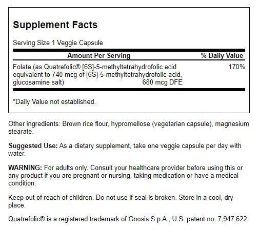 Swanson Folate (5-Methyltetrahydrofolic Acid) 400 mcg Capsule, 120