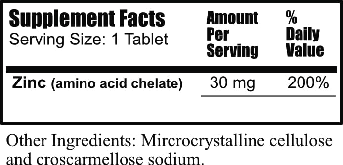 Daily Manufacturing Zinc (Amino Acid Chelate 30 mg) Tablets, 60 Tablets