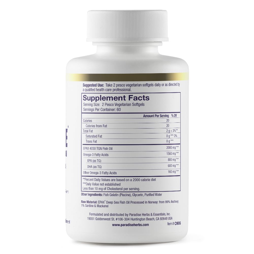 Paradise Herbs Omega-Sure Omega-3 Concentrate Premium Fish Oil DHA EPA 120 Softgels