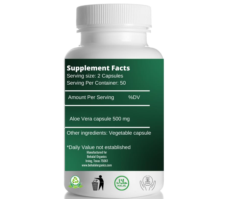 Behalal Organics Aloe Vera Quick Release Capsules, 100 Capsules