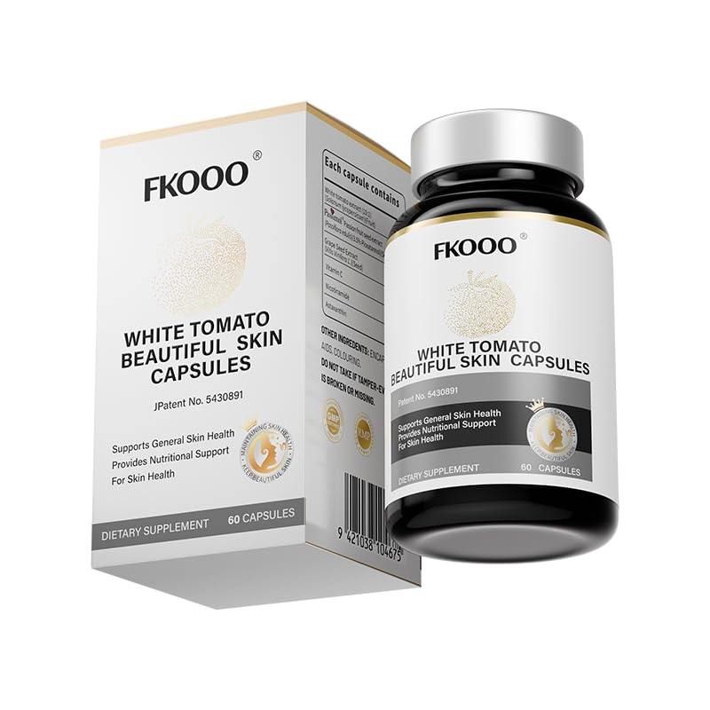 FKOOO Skin Health Dietary Supplement White Tomato, Passion Fruit, Grape Seed, Astaxanthin & Nicotinamide – Supports Collagen & Reduces Pigmentation, 60 Capsules