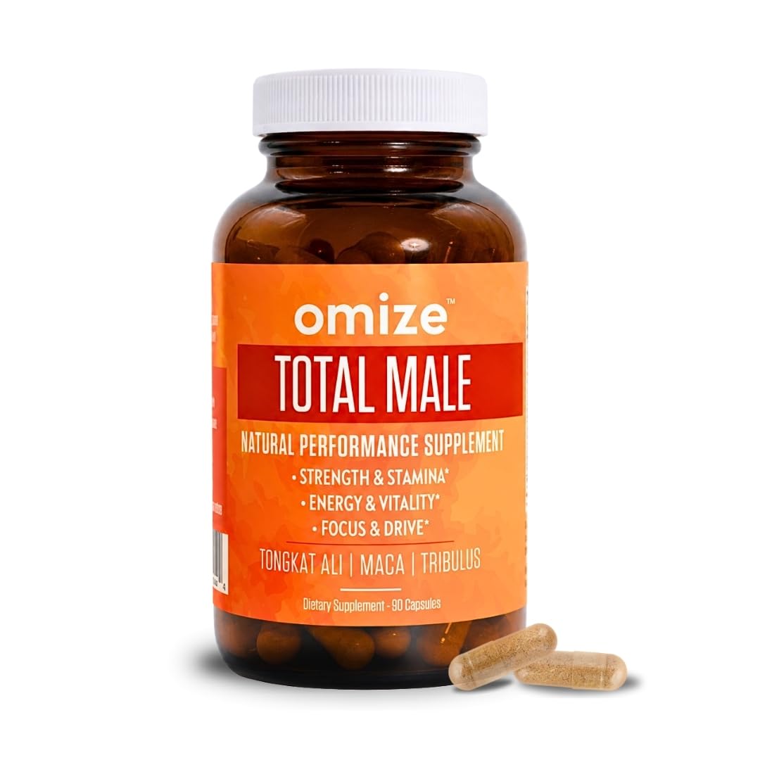 Omize Testosterone Booster for Men Total Male Premium Tongkat Ali, Ashwagandha, Maca & Tribulus 90 Capsules