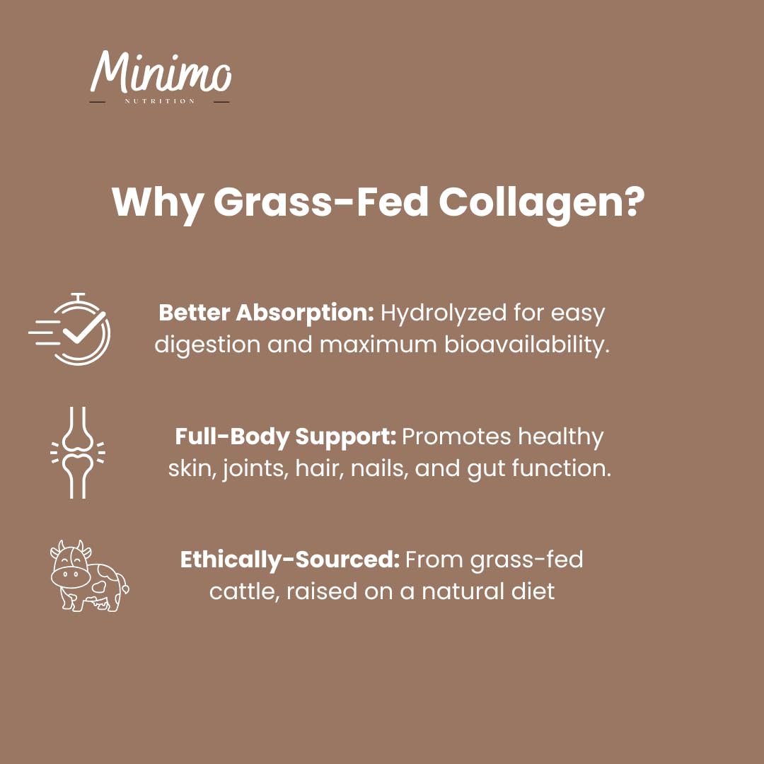 Minimo Nutrition Chocolate Grass-Fed Collagen Peptides Powder, 13.3 oz, 1 Pack