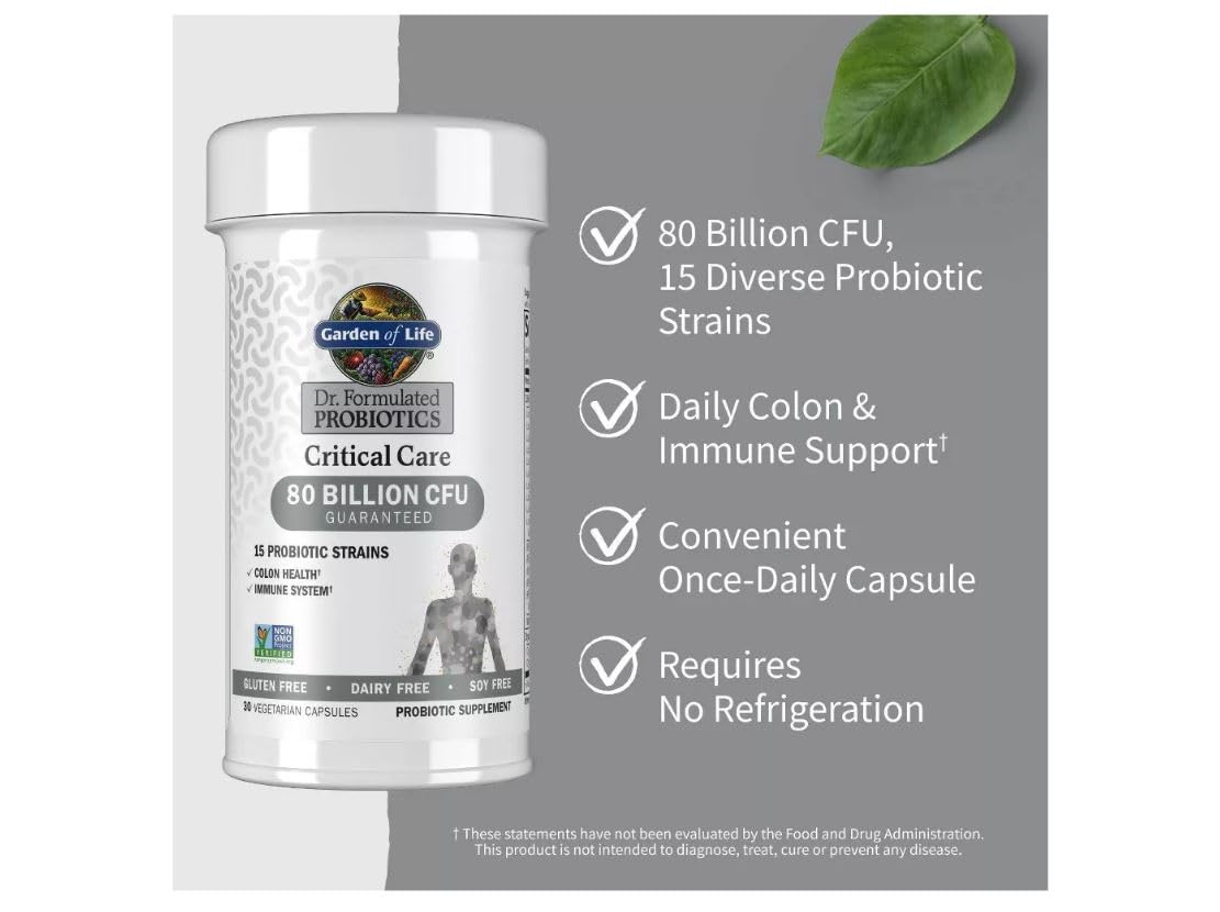 Garden of Life Dr. Formulated Critical Care 80 Billion CFU Probiotics, Colon Health and Immune System, 30 Capsules