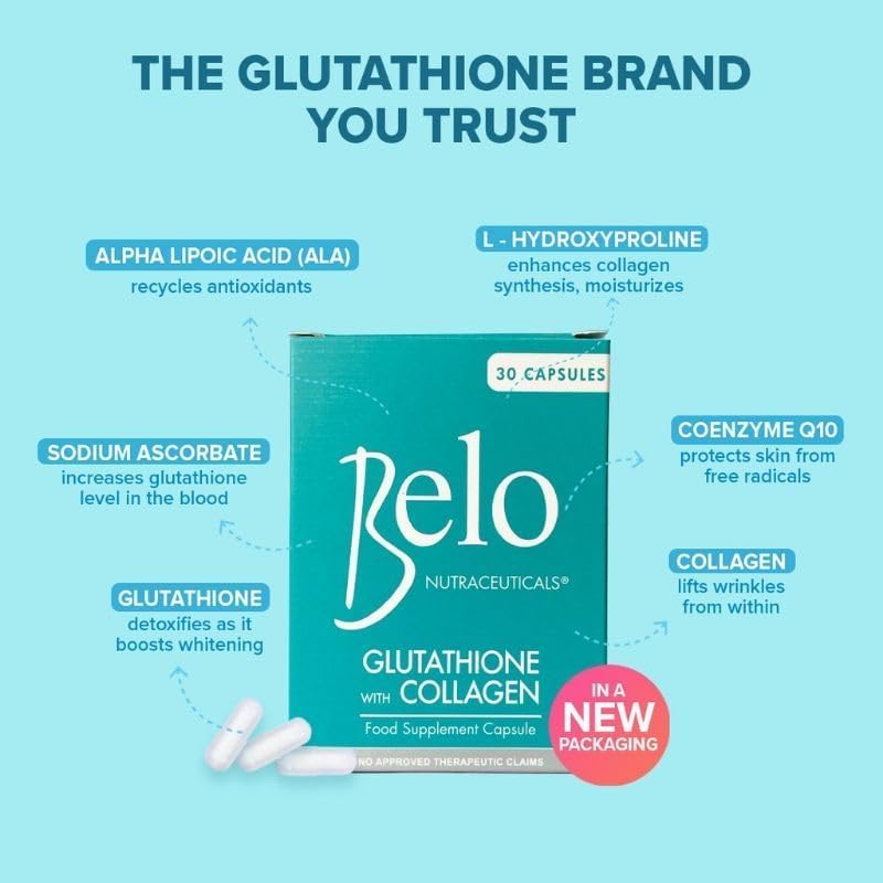 Belo Essentials Glutathione Collagen Advanced Skin Support Beauty Capsule, 30 Capsules