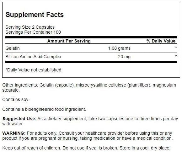 Swanson Gelatin and Silicon Collagen Proteins, 200 Capsules