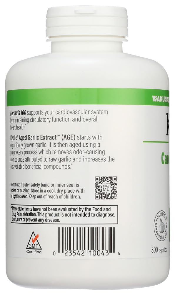 Wakunaga Kyolic Aged Garlic Extract Original Cardiovascular Formula 100 High Potency 600mg, 300 Tablets