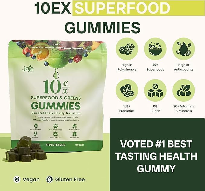 Jaje Health 10ex Supergreens with Probiotics Gummy, 60 Count