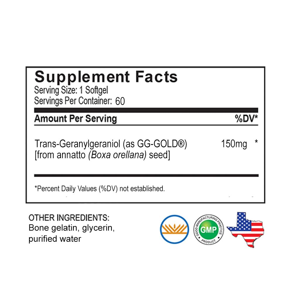 UNIQUE E GG-Gold 150mg Geranylgeraniol Supplement 60 Softgels