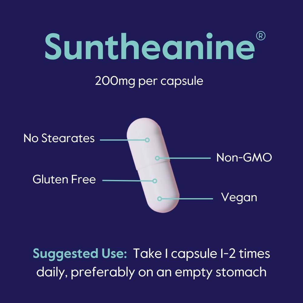 BESTVITE Suntheanine L-Theanine 200mg Double Strength Capsules, 120 Count