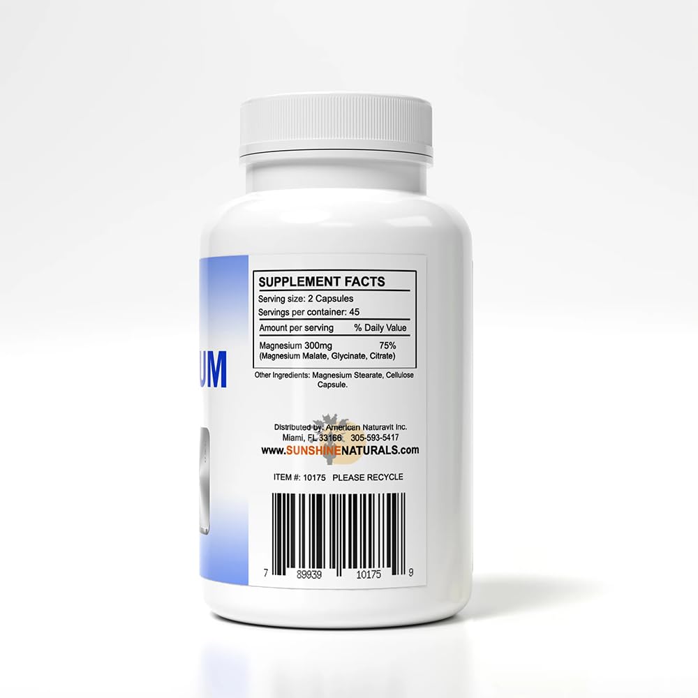 Sunshine Naturals Triple Magnesium Complex 300mg Dietary Supplement, 100 Capsules