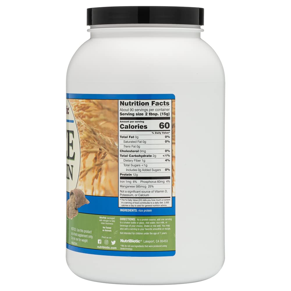 NutriBiotic Plain Rice Protein Powder, 3 lb, 48 Servings