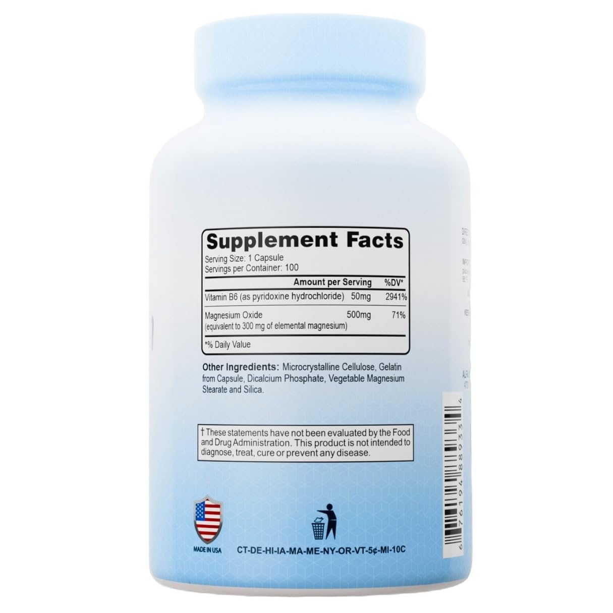 Alfa Vitamins Magnesium Plus B-6 500 Mg Tablets, 100 Count
