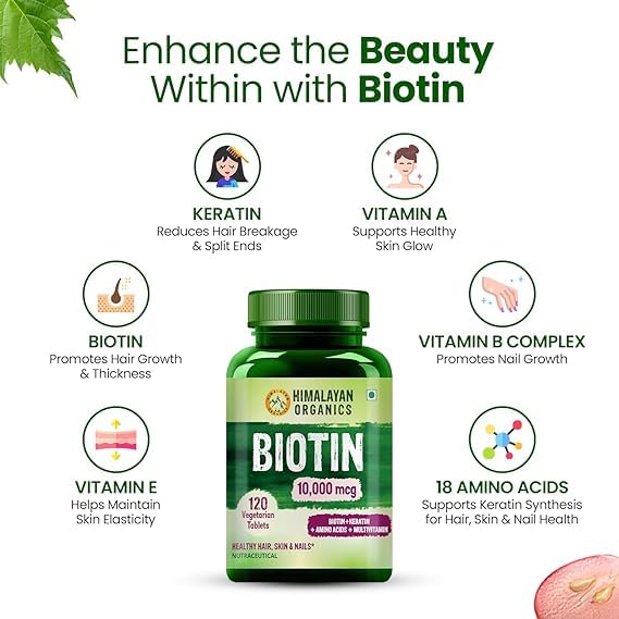 MAGICHOOD Organics Biotin 10000 MCG Supplement for Men and Women with Keratin+Amino Acids+Multivitamin for Healthy Hair, Skin & Nails, 120 Vegetarian Tablets