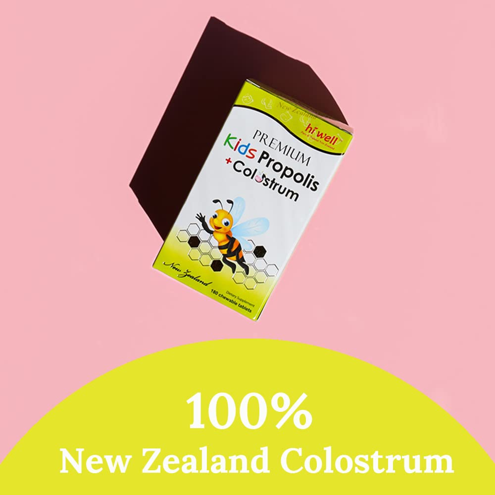 HI WELL PURE & NATURAL NEW ZEALAND Premium Kids Propolis + Grass-Fed Colostrum Chewable 180 Count