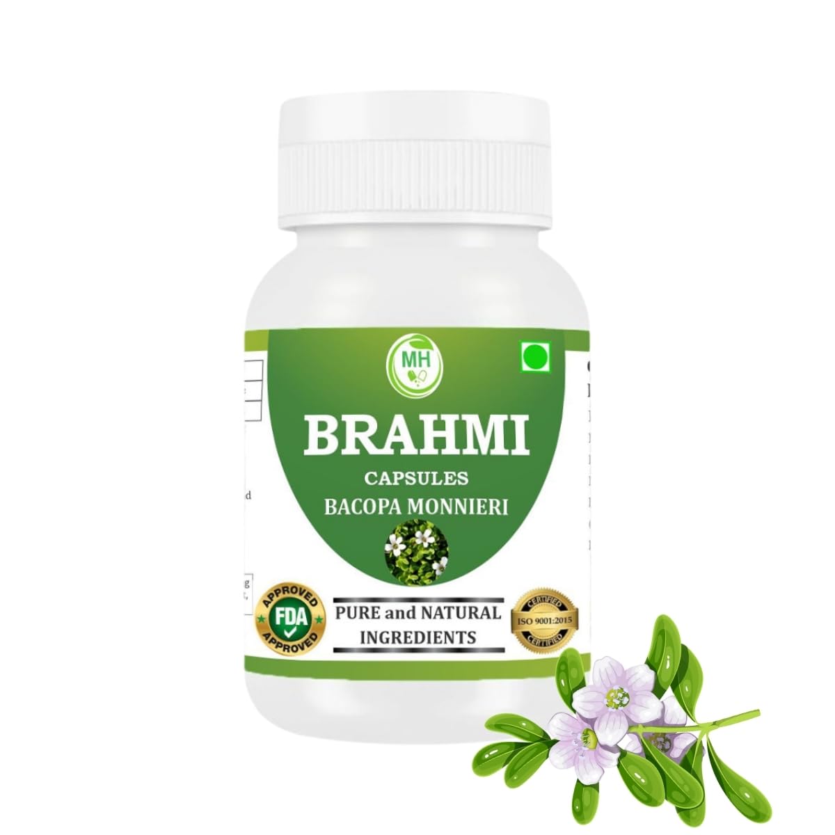 Morsan Healthcare Brahmi Capsules (Bacopa Monnieri Extract) 500mg Each, 60 Vegetarian Capsules