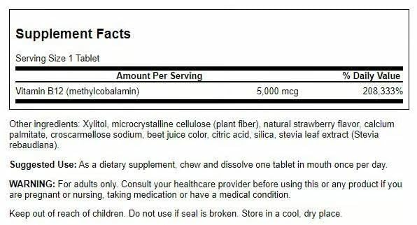 Swanson Vitamin B-12 Methylcobalamin High Absorption 5000 mcg Tablets 240