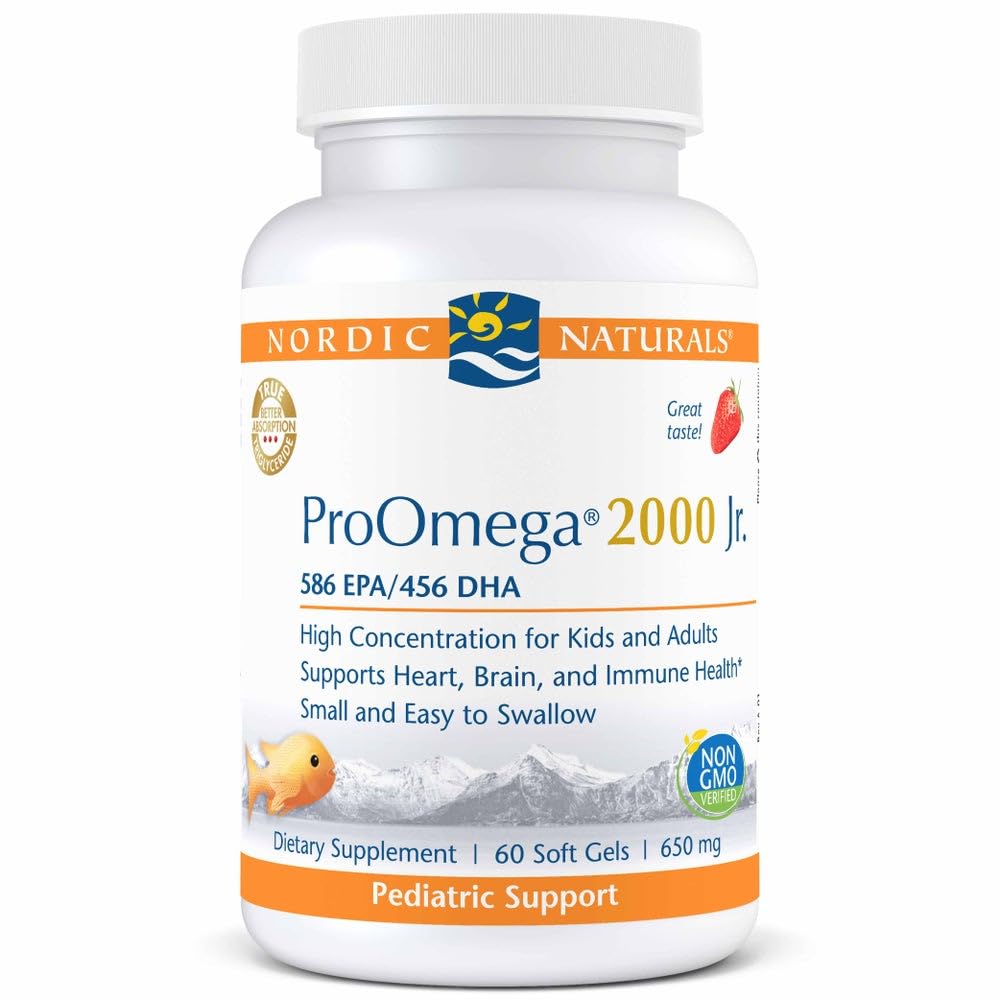 Nordic Naturals ProOmega 2000 Jr., Strawberry Flavor Soft Gels, 60