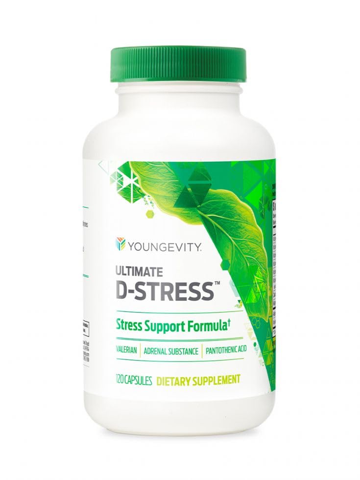 Youngevity Ultimate D-Stress Natural Stress Relief Supplement with Magnesium, Valerian Root Extract, and B Vitamins – Supports Adrenal Health and Nervous System, 120 Capsules
