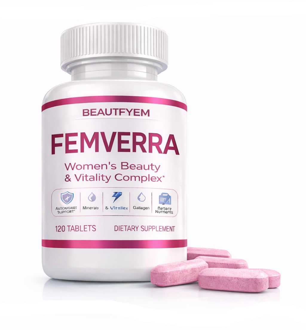 BEAUTIFYEM FEMVERRA Women 40+ Beauty & Anti-Aging Complex – Collagen, Vitamins, Amino & Herbal Extracts for Skin Elasticity, Hormone Balance, Curves & Energy – Support a Youthful Glow, Firm Curves & Vitality 120 Tablets