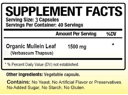 Biotech Nutritions Organic Mullein Leaf 1500 mg Capsules, 120 Count