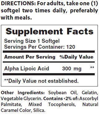 Vitamin World Alpha Lipoic Acid 300 mg Softgels 120