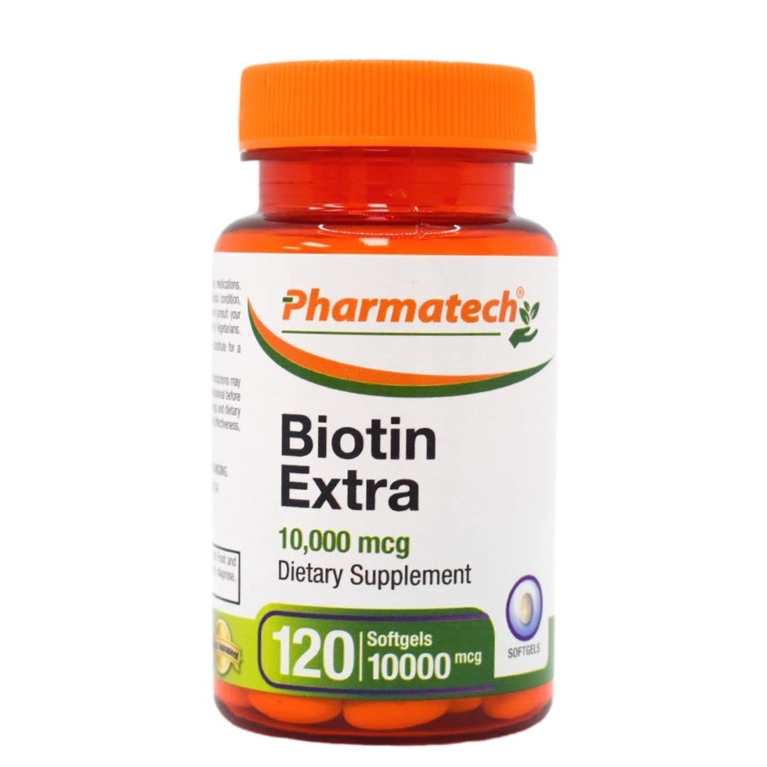 PHARMATECH Biotin Vitamin for Hair Growth, Biotin 10000mcg, Softgel, 120 Softgels