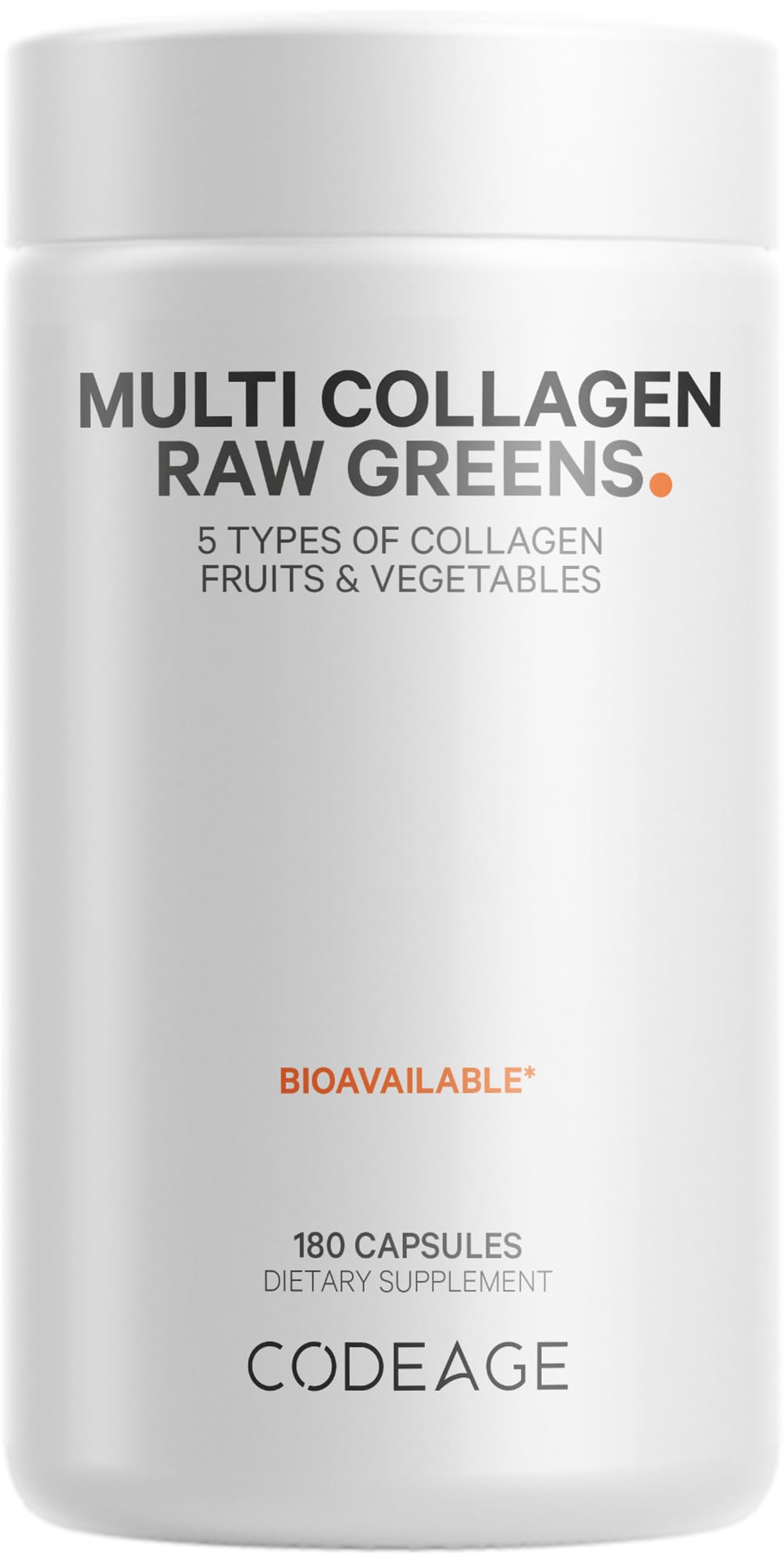 Codeage Multi Collagen Protein + Organic Raw Greens Superfood Capsules, 180 Count