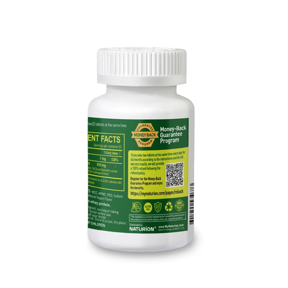 NATURION H. Pylori Support Digestive Health Supplement with G-FOS Blend, Whey Protein, Licorice, Mastic Gum, Vitamin U and Vitamin B2 - Stomach Comfort and Gut Balance - 60 Tablets