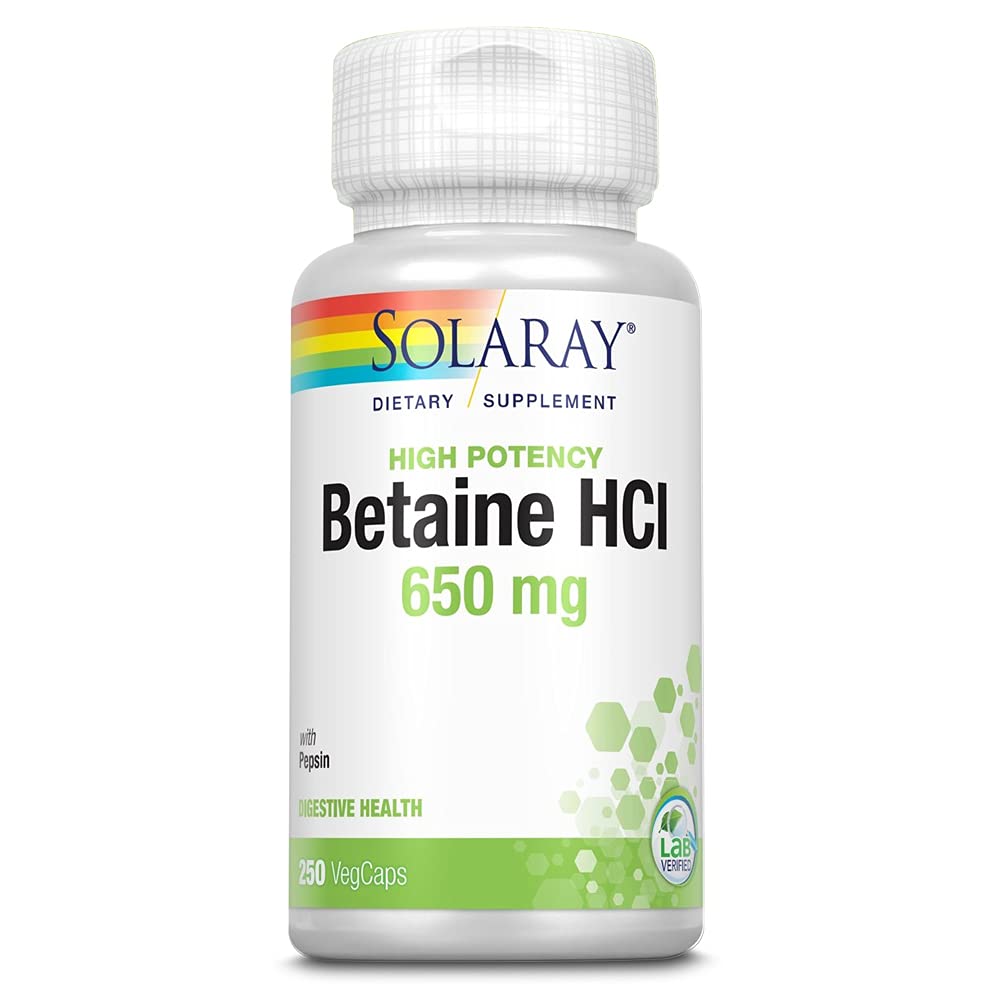 Solaray Betaine HCl with Pepsin High Potency Hydrochloric Acid Formula Capsule 250 VegCaps