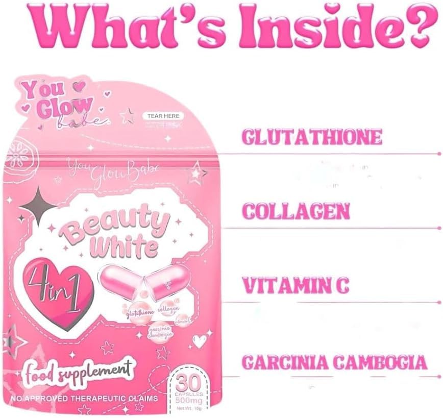 Generic You Glow Babe Beauty White 4 in 1 Glutathione Capsule, 30 Count
