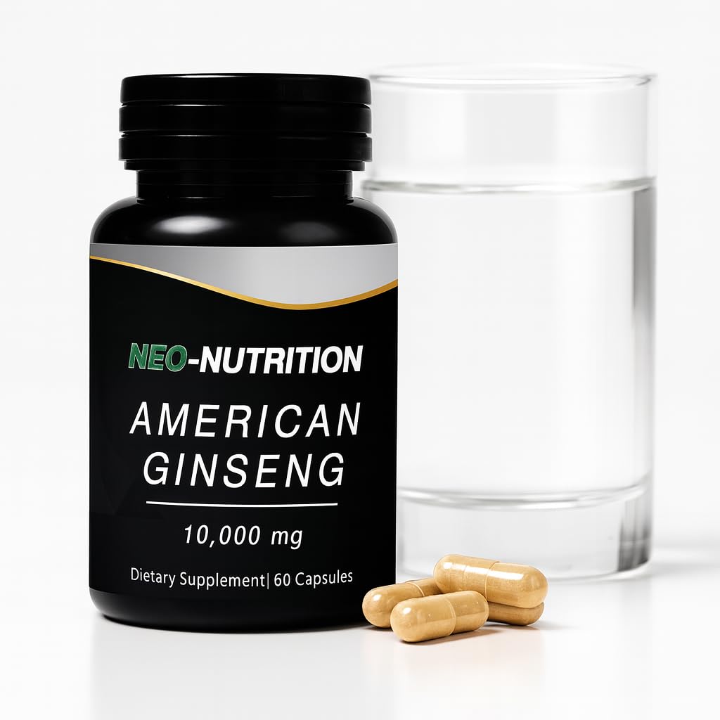 NEO-NUTRITION American Ginseng 10,000mg Ginseng Root Extract Capsules, 60 Capsules