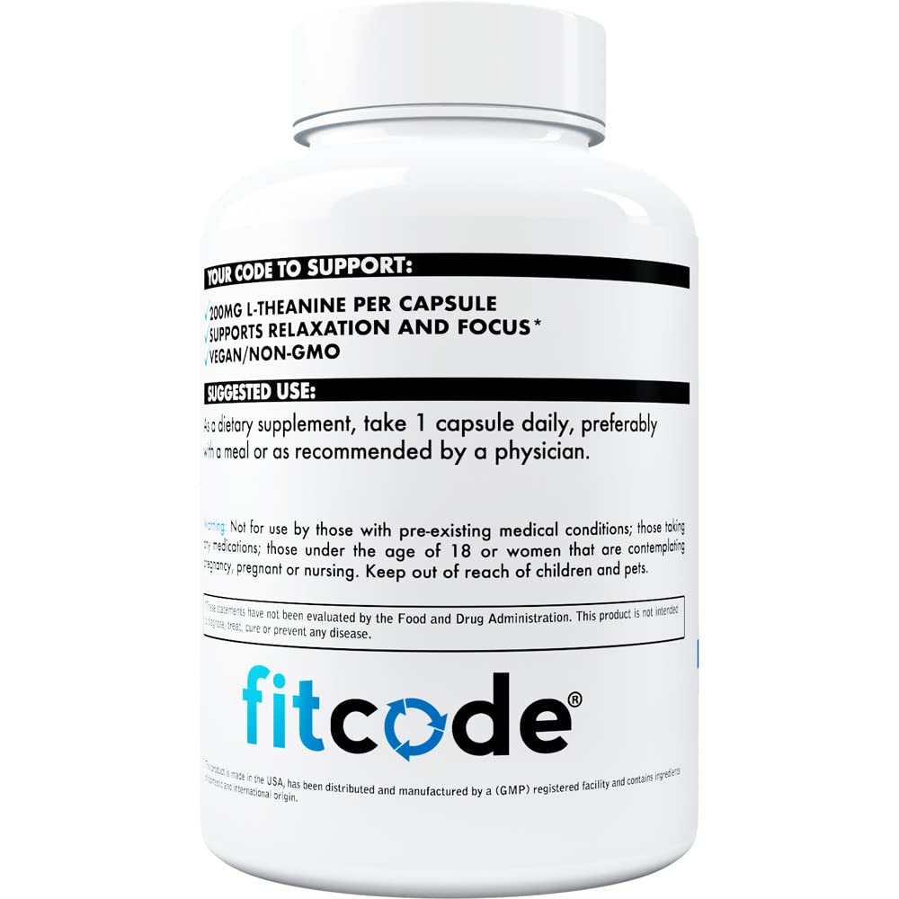 fitcode L-Theanine 200mg Capsules, 60 Count