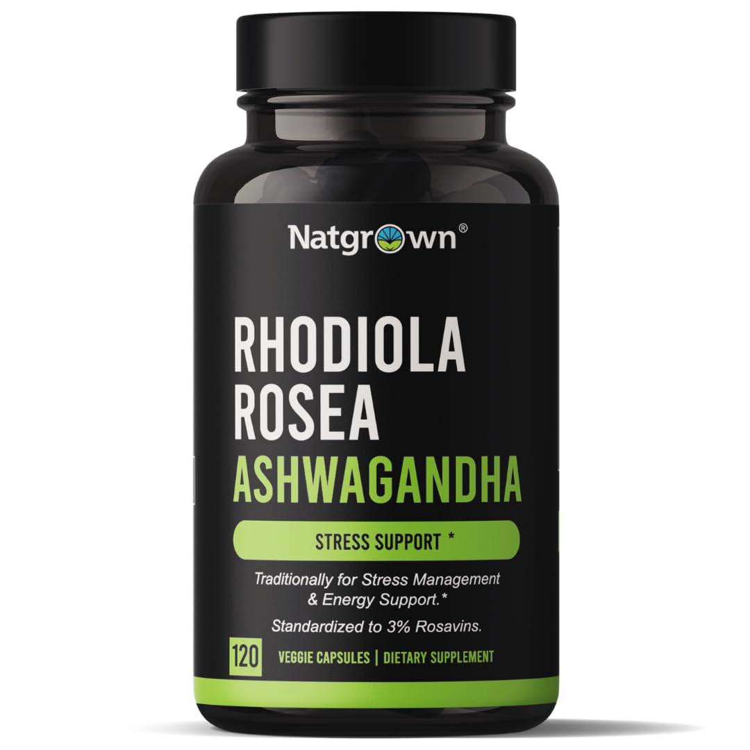 Natgrown Rhodiola Rosea with Ashwagandha Root Extract Capsules 120 Count