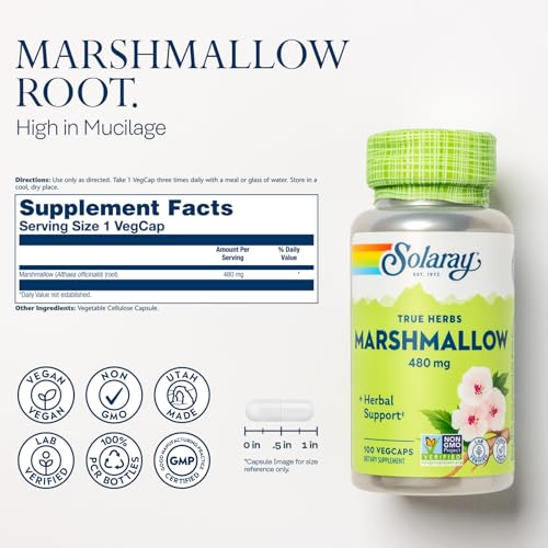 SOLARAY Mullein Leaf 330 mg and Marshmallow Root 480 mg Vegetable Capsules 200