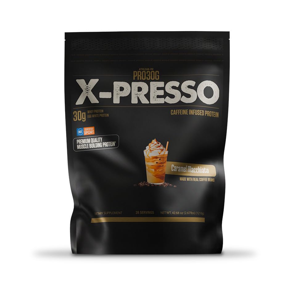ATHLEAN-RX Xpresso Premium Caffeinated Protein Powder Caramel Macchiato, Powder, 2.67 Pound