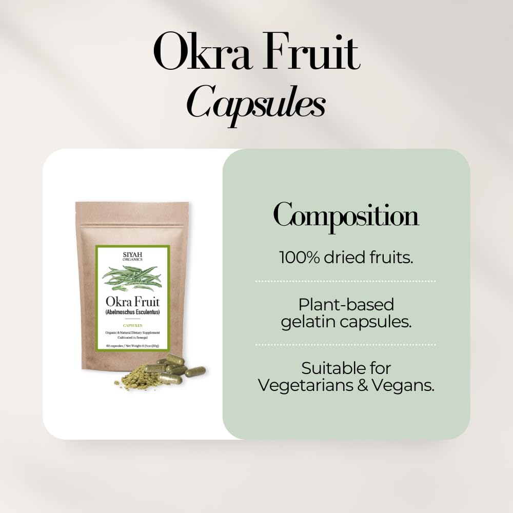 Selah Organics Natural Healing & Wellness Okra Fruit Capsules, 60 Count