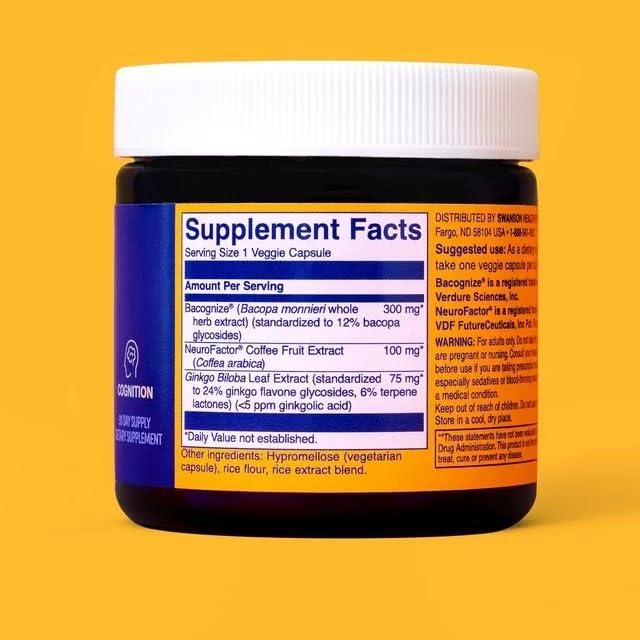 Swanson W/I/O Ginkgo Biloba + Neurofactor Coffee Fruit Capsules, 30 Count