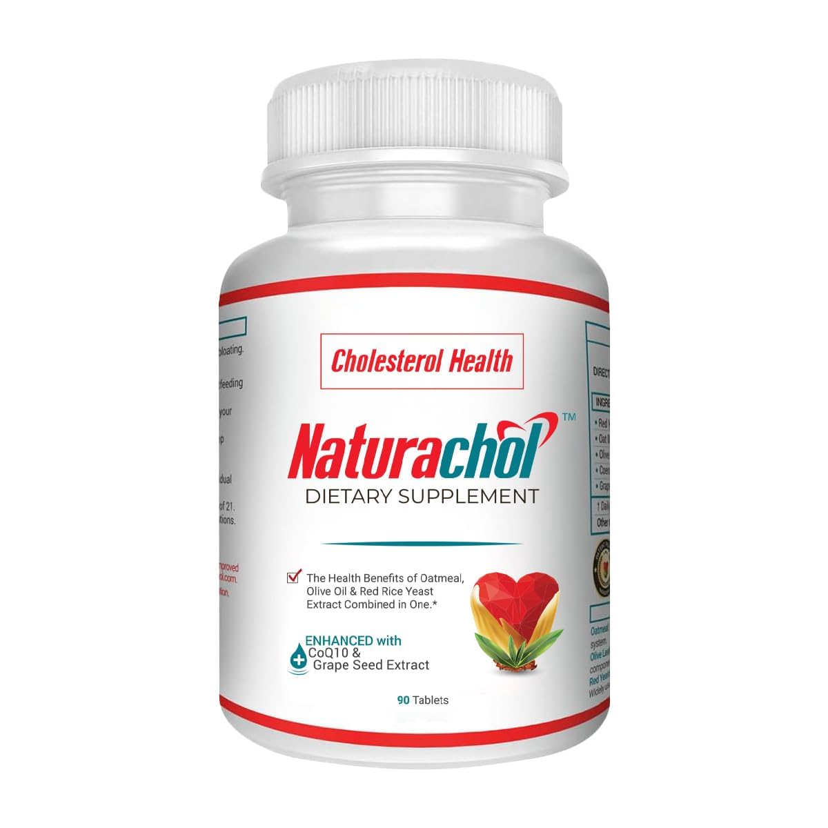 Naturachol Cholesterol Support Formula – Red Yeast Rice & CoQ10 with Olive Leaf, Oat Beta Glucan & Grape Seed – 90 Tablets