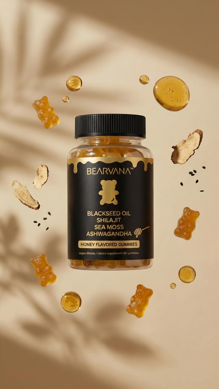 BEARVANA Black Seed Oil Gummies with Shilajit, Sea Moss & Ashwagandha, 60 Gummies