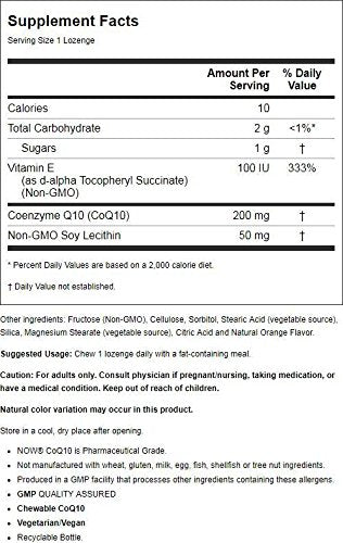 NOW Foods CoQ10 200 mg Vitamin E Lozenge, 90 Count