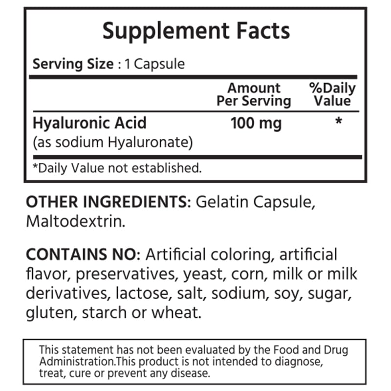 ML Naturals Hyaluronic Acid 100mg (Per Serving), Non-GMO, 240 Capsules