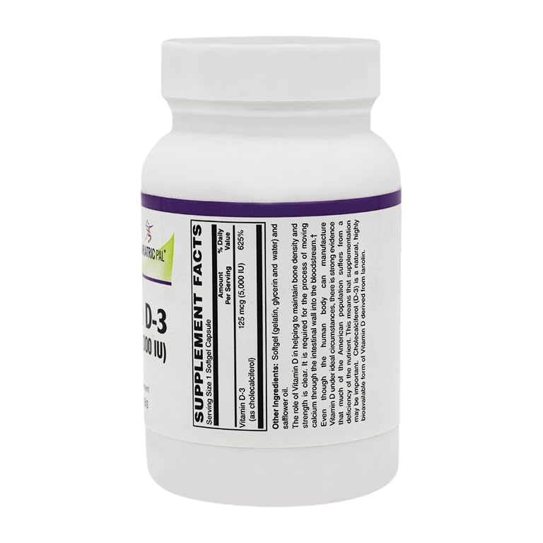 BariatricPal Vitamin D-3 125mcg (5000 IU) Easy Swallow Vegetarian Softgels 250 Count