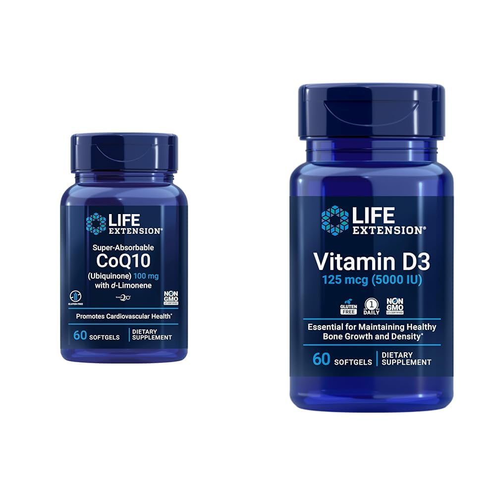 Life Extension CoQ10 and Vitamin D3 Softgels, 120 Softgels