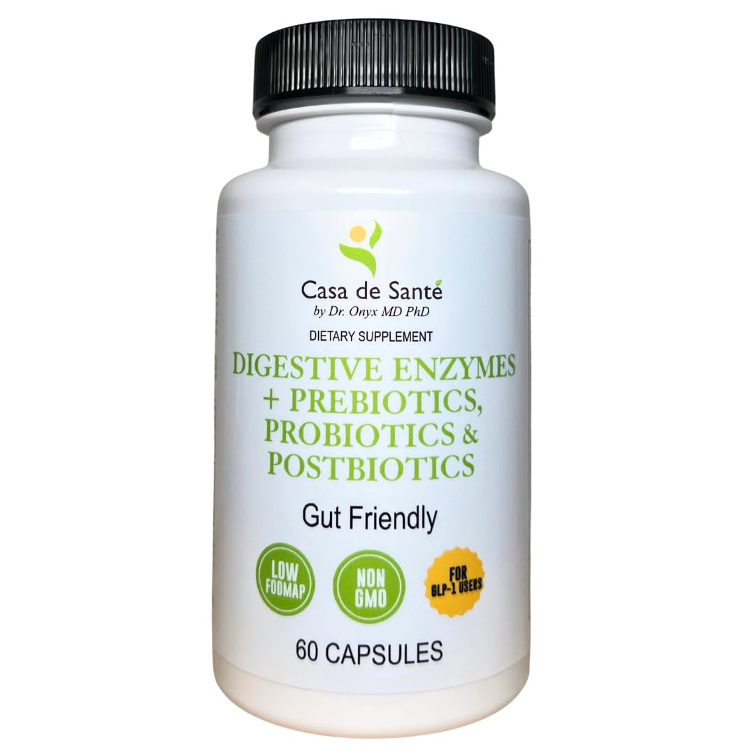 Casa de Sante FODMAP Digestive Enzymes with Probiotics Prebiotics & Postbiotics - GLP-1 Support | Low FODMAP Gut Friendly 4-in-1 | 18 Enzymes + 6 Billion CFU | MD PhD Developed Capsules 60