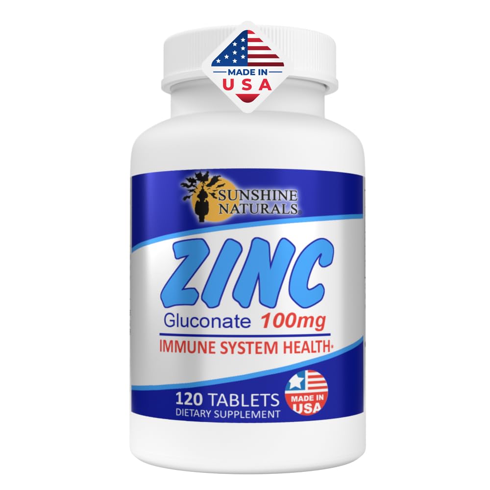 Sunshine Naturals Zinc Gluconate Mineral Supplement 100 mg, 120 Tablets